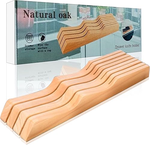 Soporte para cuchillos de madera, bandeja en el cajón, organizador de cuchillos para cajones, 7 ranuras, madera natural, talla única