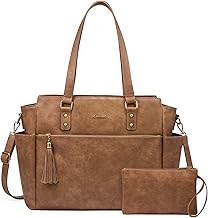 LOVEVOOK Laptop Tote Bag for Women 15.6 Inch Vintage Work Bag with Large Cup Holder, Waterproof Computer Teacher Bag