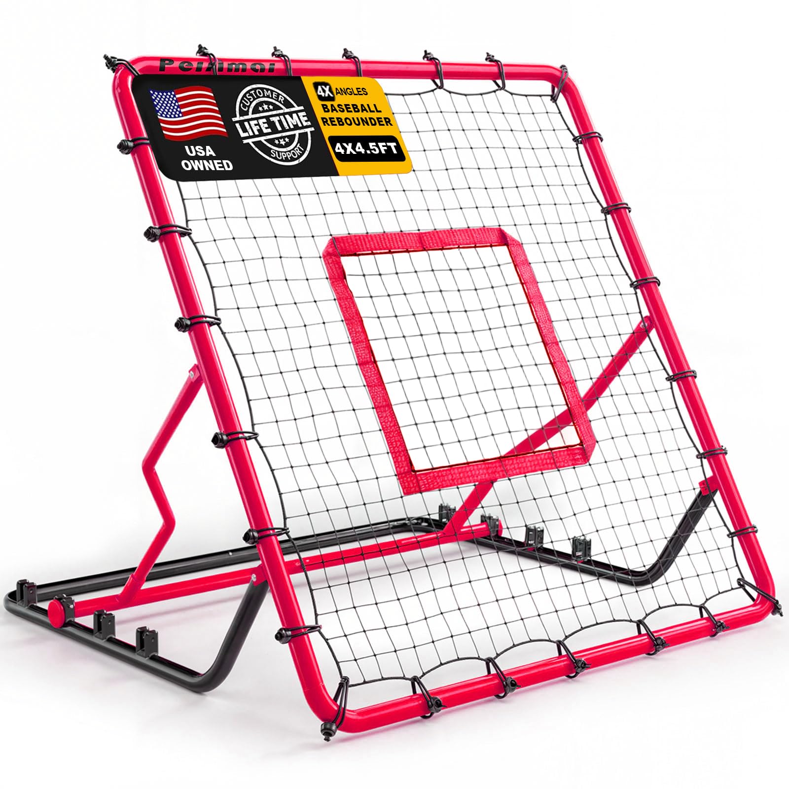 Baseball Softball Rebounder Pitch Back Net,4x4.5FT Adjustable Throw Trainer