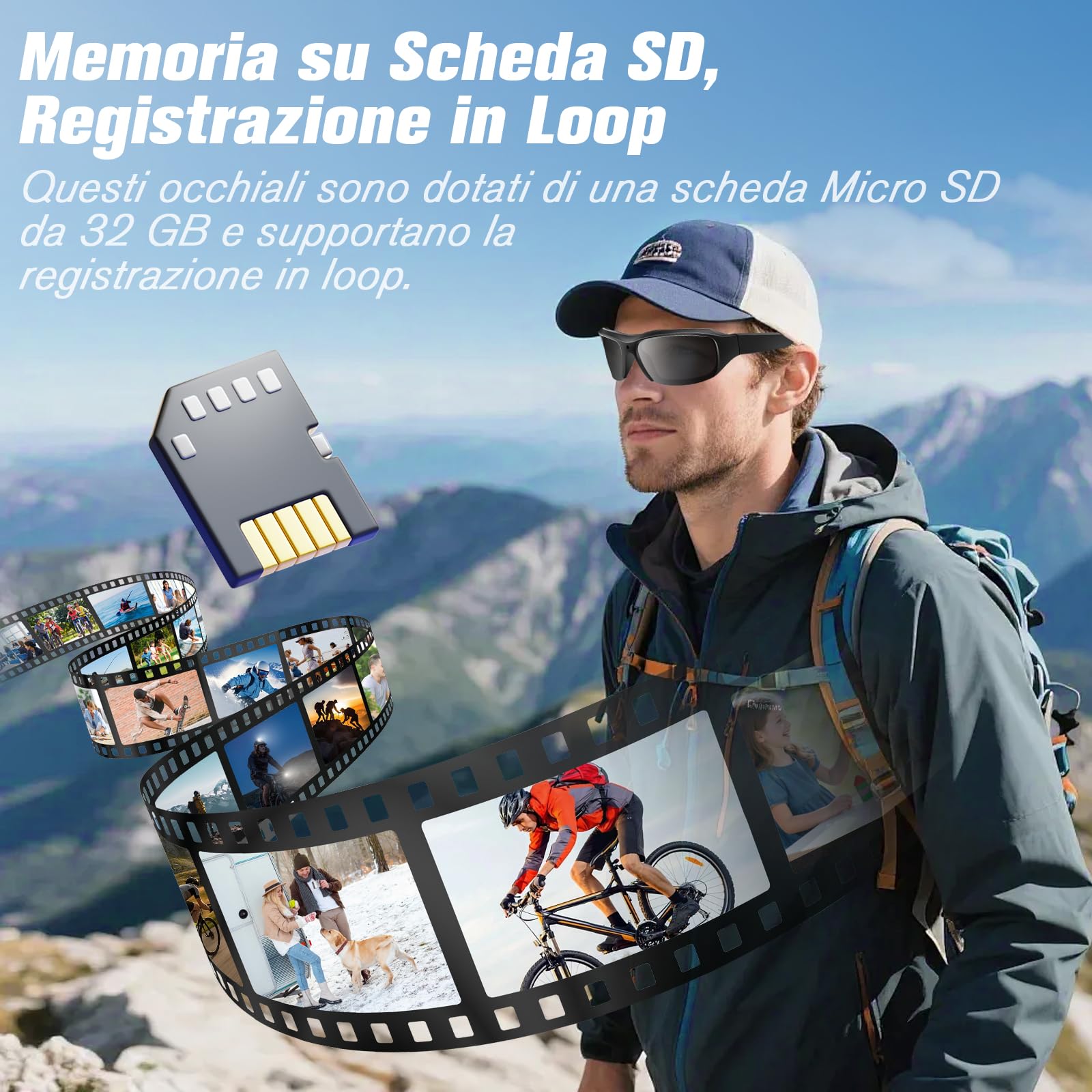 Telecamera Spia Occhiali da Sole, 32GB Mini Telecamera Nascosta Bicchieri 1080P HD, Action Cam Sport Occhiali Fotocamera per Attività Outdoor Sport Esterni Protezione UV