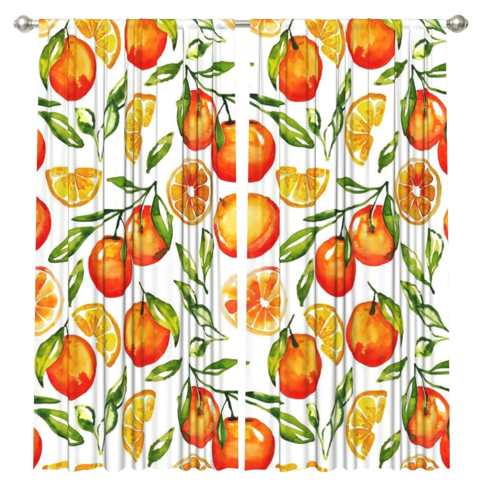 InOmak Orange Citrus, 2 Panels Window Curtains 52 x 84 Inch Blackout Curtains for Living Room Bedroom