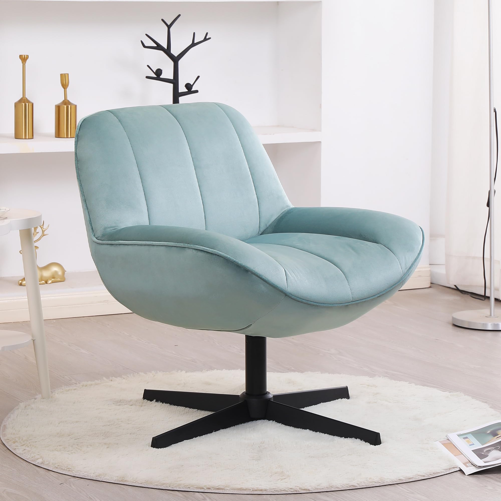 ALEAVIC Swivel Velvet Chair with No Wheels, Vanity Chair for Bedroom - 360 Degree, Small Criss Cross Armchair for Reading Home Balcony Lounge, Green