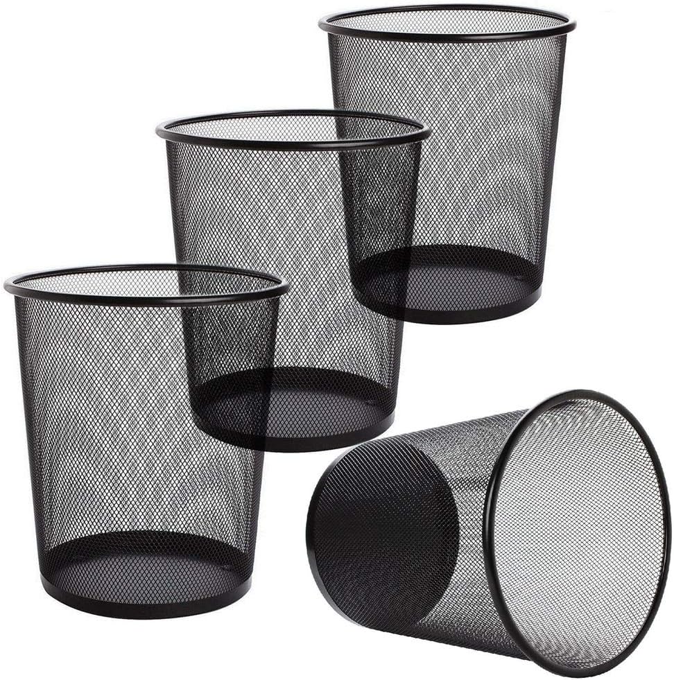 4 Pack Trash Can Mesh Round Open Top Wastebasket - 2.5 Gallon Recycling Bins Garbage Waste Baskets for Office Home