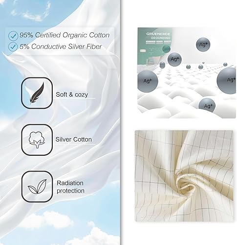 Miniatura 5 de Funda de almohada con cable de conexión a tierra de 15 pies, funda de almohada conductora de fibra plateada para un mejor sueño, aumenta la energía
