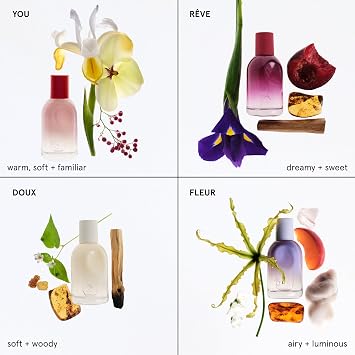 Glossier You Mini Wardrobe Fragrance Set - 4 Unisex Travel Size Eau de Parfum for Women & Men - Skin-Scent Enhancer Perfume Sampler, Smells Different on Everyone - You, Fleur, Doux, Reve - 1.5ml Each