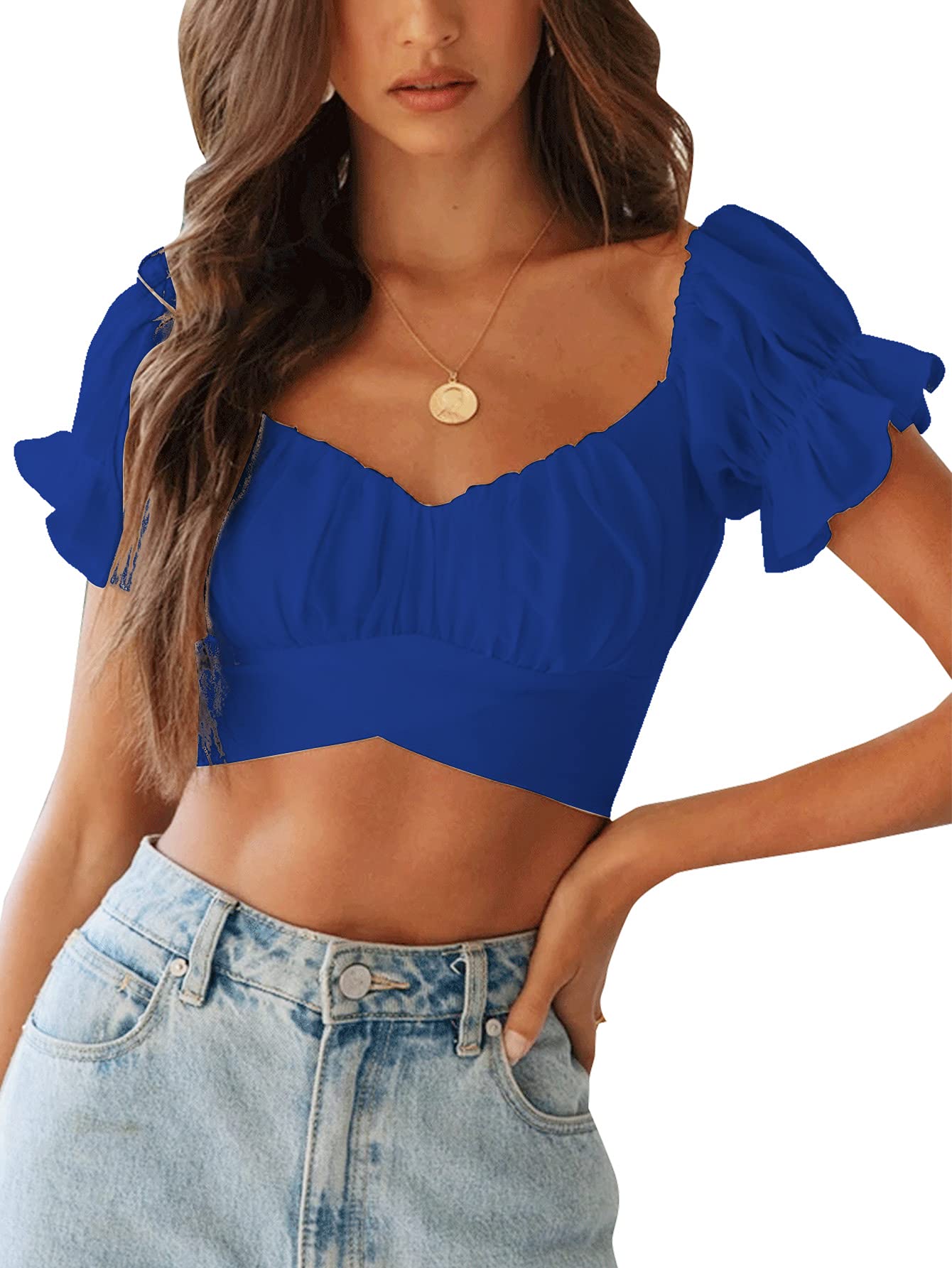 LYANER Women's Puff Short Sleeve Y2k Crop Top