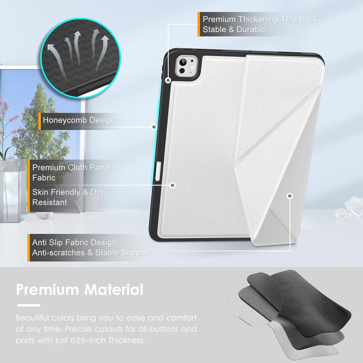 VIKESI for iPad Pro 13 Inch Case (M5/M4) 2025/2024, Origami Case with Multi fold, Multi Angle Stand, Apple Pencil Holder, Support Auto Wake/Sleep - White