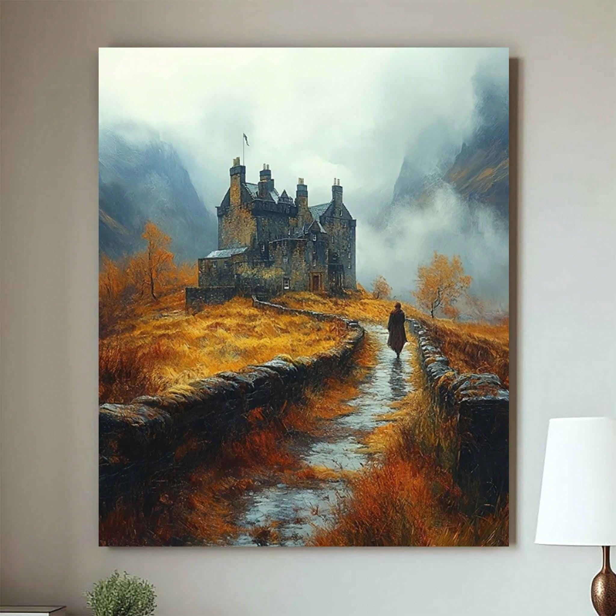 TZKBDMA Canvas Wall Art Autumn Landscape With Misty House And Fall Foliage For Home Decor(21x30cm/Without frame)