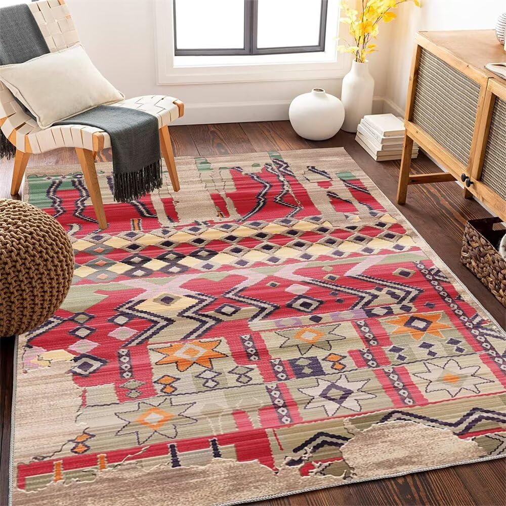 Tapis chambre enfant garçon rouge lavable de dimensions 50x80 cm pour sol