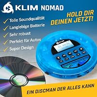 KLIM Nomad CD player portabil transparent albastru, Walkman, MP3, card TF, radio FM, Bluetooth, AUX, durată lungă de viață a bateriei, cu căști, pentru acasă și mașină 3