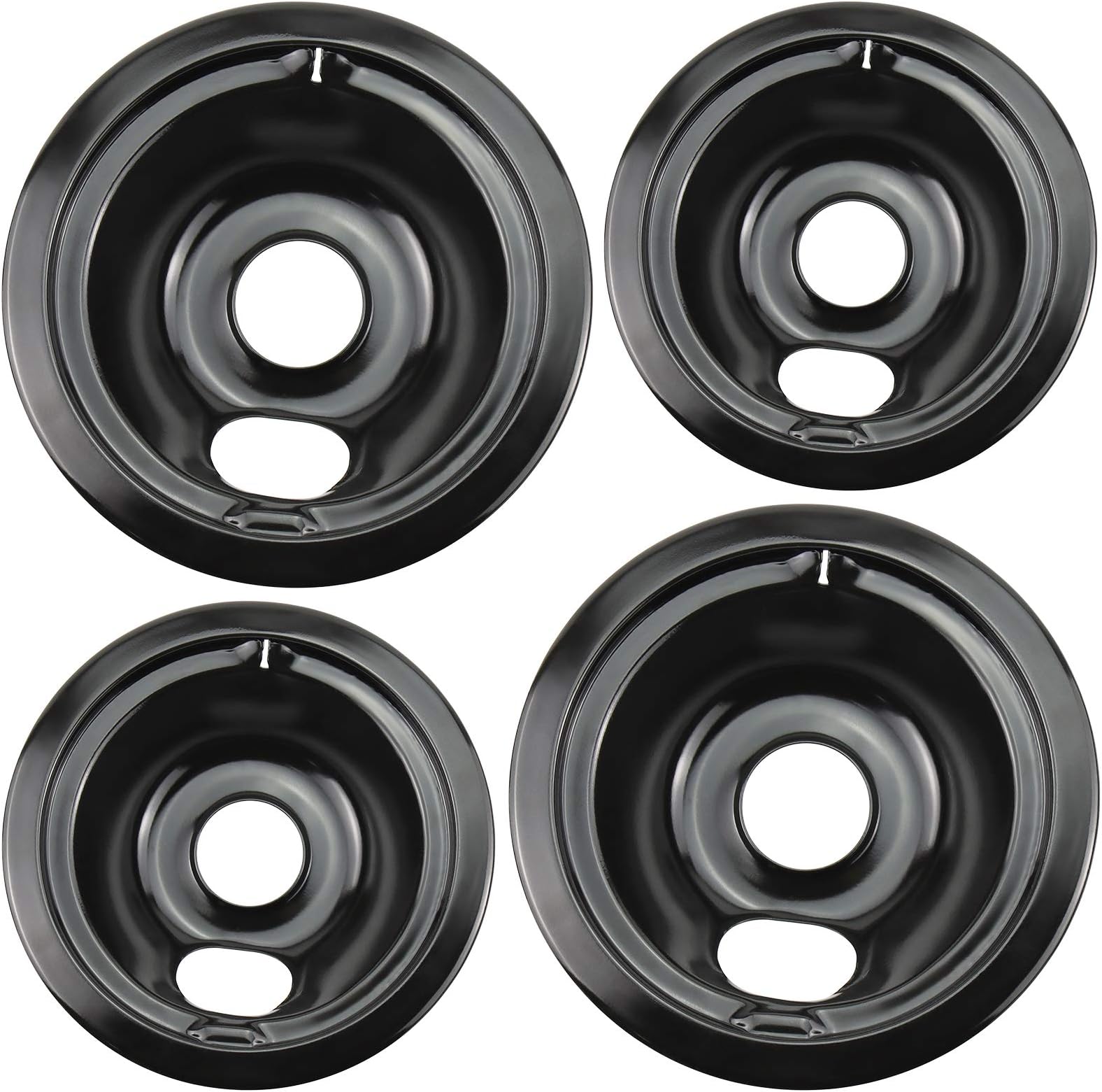 WB31M20 WB31M19 Porcelain Drip Pans by Blutoget - Compatible for GE Hotpoint Range Cooktop - Includes 2 6-Inch and 2 8-Inch black Drip Pans - 4 Pack (Black Porcelain)