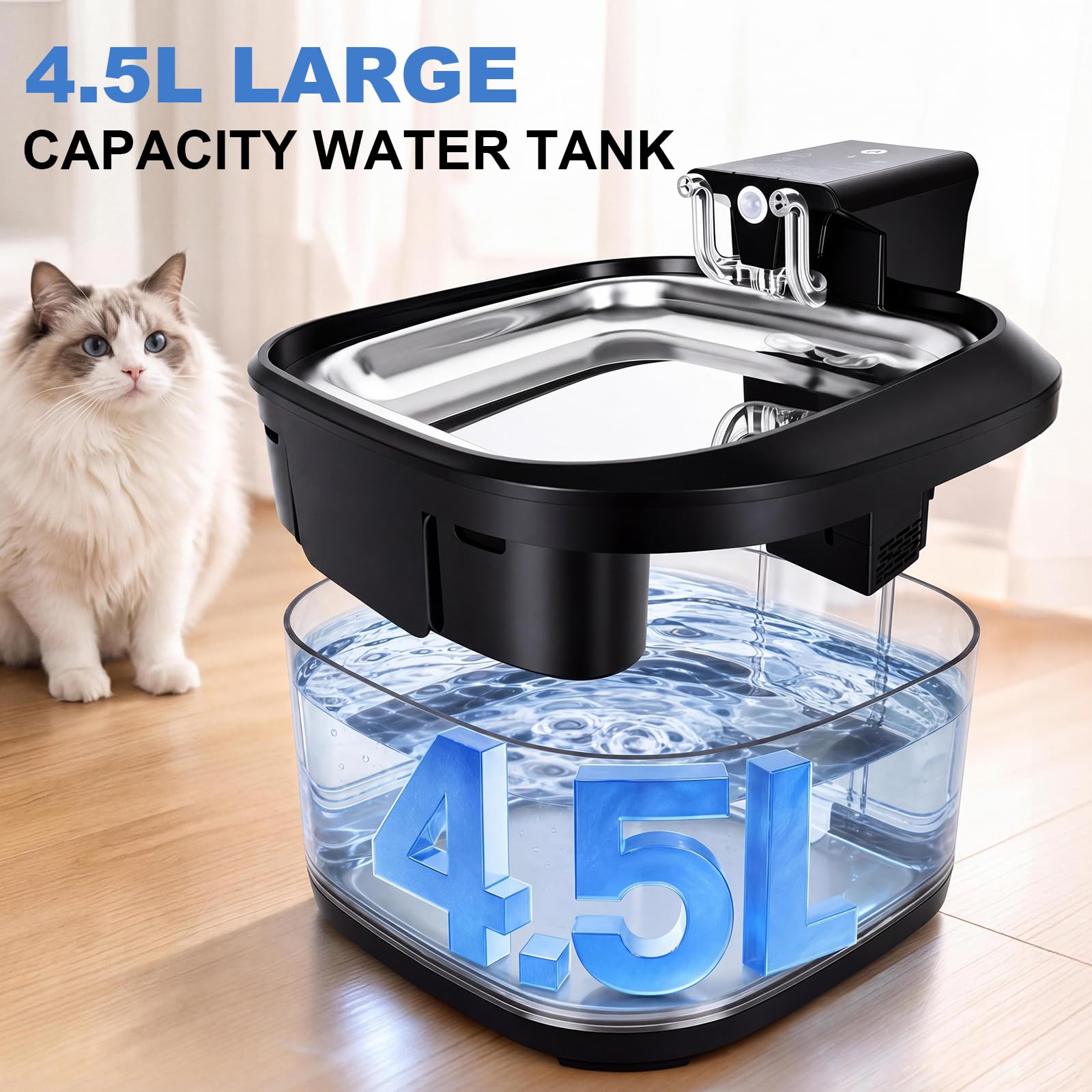 Fuente de agua inalámbrica para gatos, fuente automática de 3.2 L, bomba ultra silenciosa, material sin BPA, sistema de triple filtración, dispensador de agua inalámbrico para gatos y