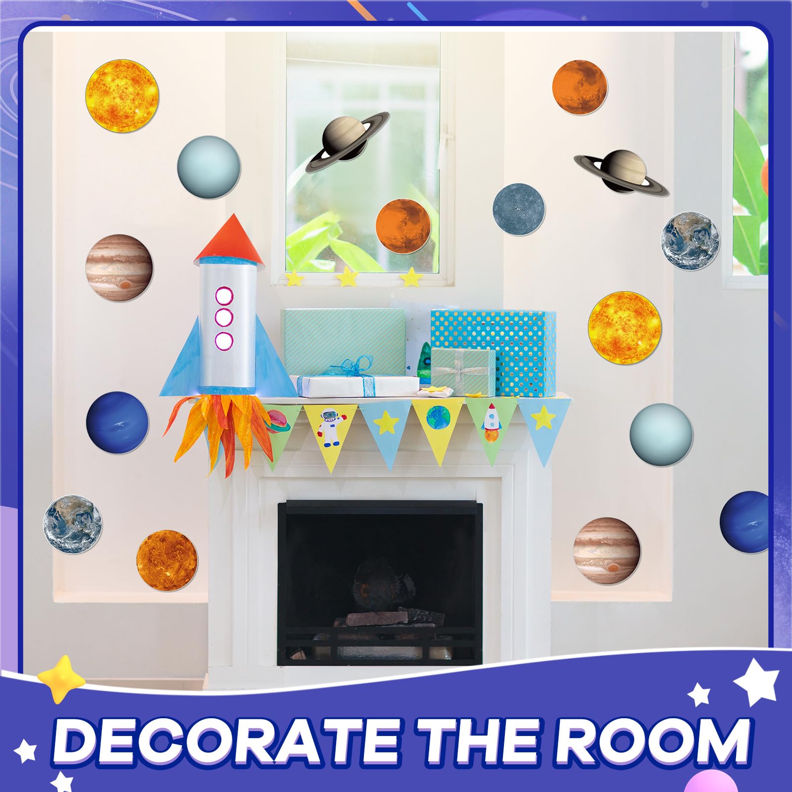 60 Pcs Solar System Cutouts for Bulletin Board 9 Planets Galaxy Wall Decal Solar System Decor for Bedroom Nursery Classroom Outer Space Decoration Universe Theme Party Earth Day Bulletin Board Decor - Image 4