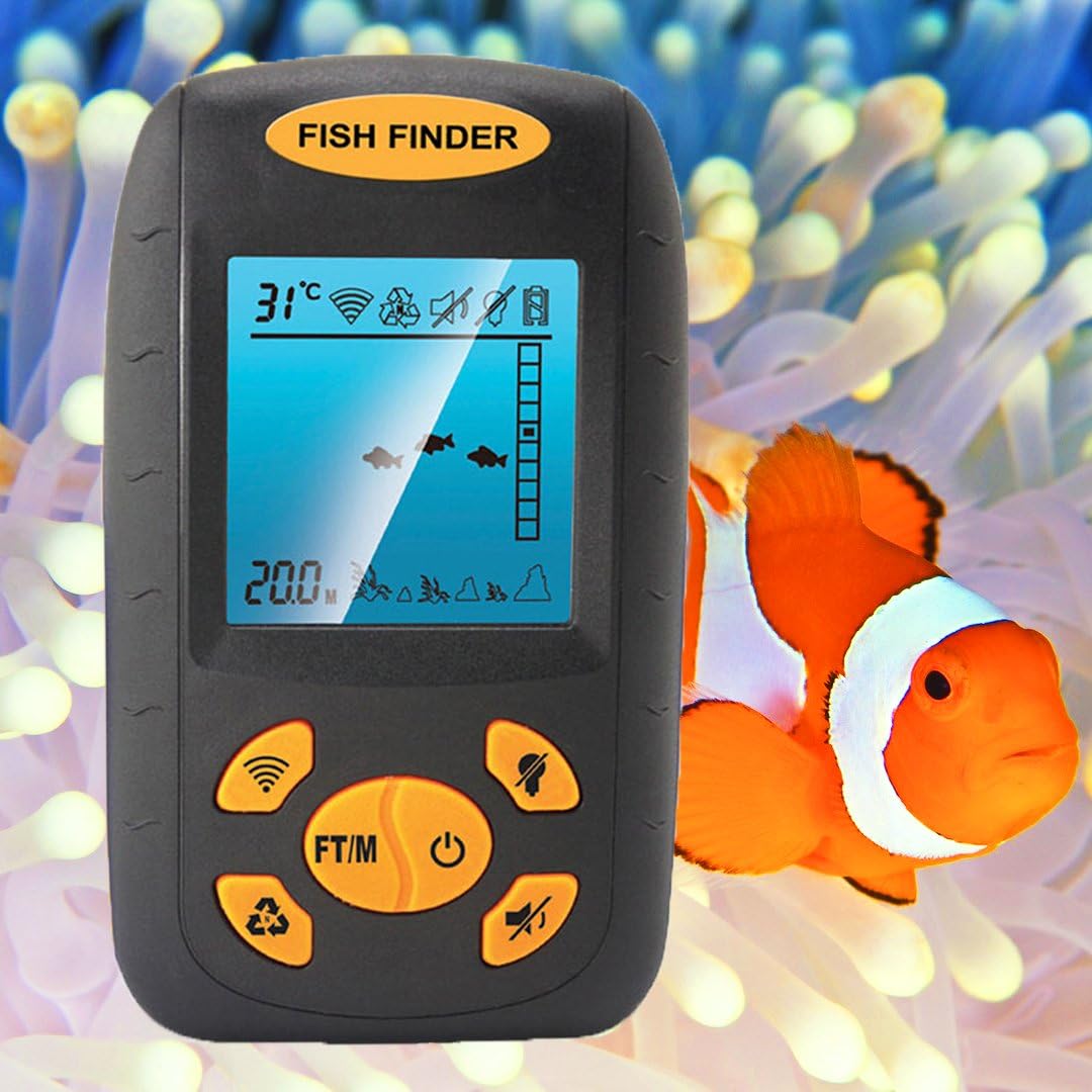 PIMITI Sonar Fish Finder 100M/328ft Fishfinders with Wired Sensor Alarm for Boating(Black)