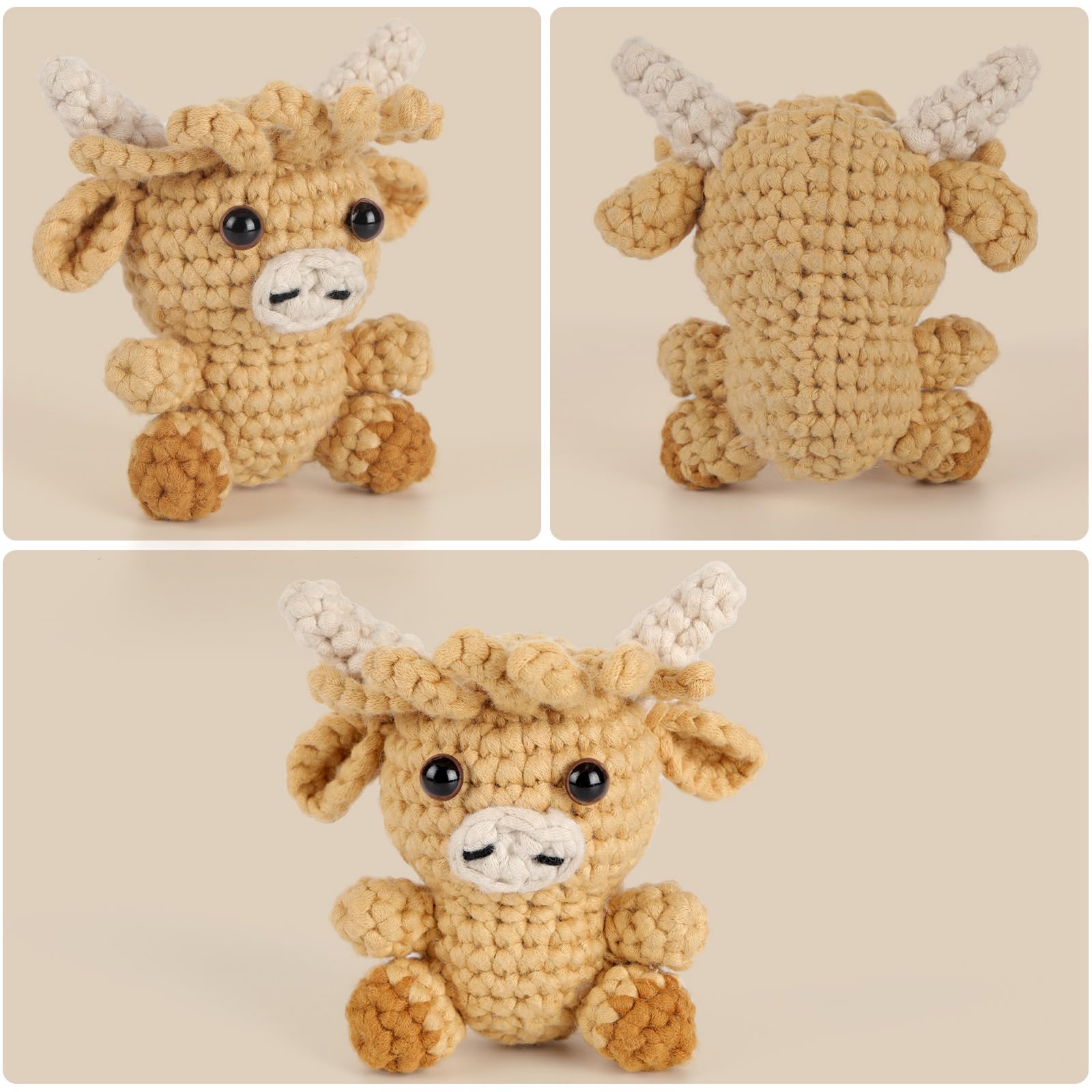 Zestaw szydełkowy dla początkujących, krowa Highland, łatwa nauka szydełkowania pluszaków, prezent Amigurumi dla dorosłych i dzieci (powyżej 12 lat), zestaw do robienia na drutach z szydełkiem