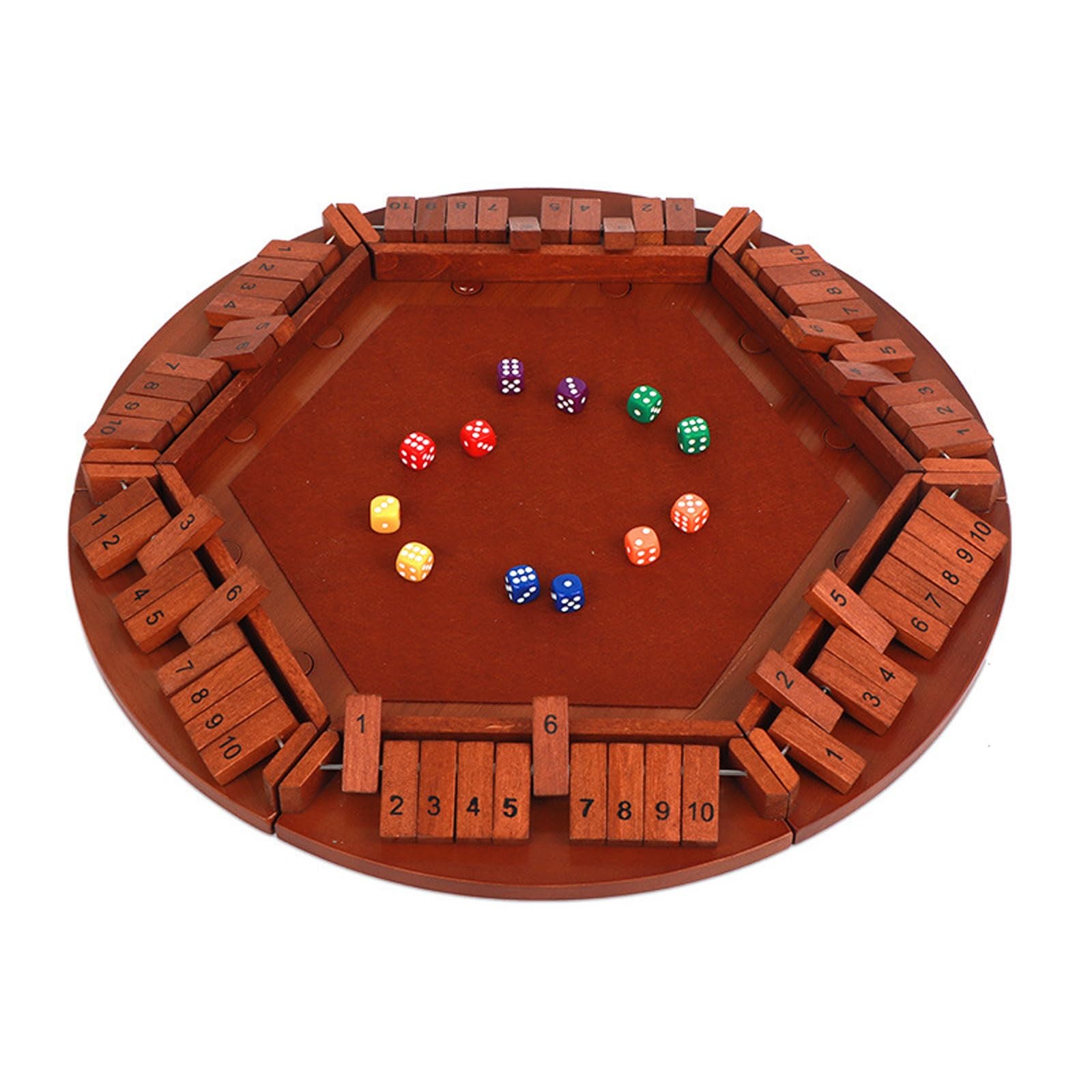 schachspiel Shut The Box Würfelspiel for Erwachsene und Kinder, klassisches Holzbrett, Tisch-Mathespiele for den Unterricht, zu Hause, auf Partys oder in der Kneipe, 2–6 Spieler(Brown)
