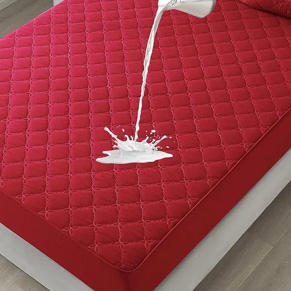 Waterproof Mattress Protector - Queen Size Mattress Pad Silent & Fitted Sheet Style | Full Bed Protection for Kids, Pets, Adults | Hypoallergenic, Machine Washable (Red, Queen)