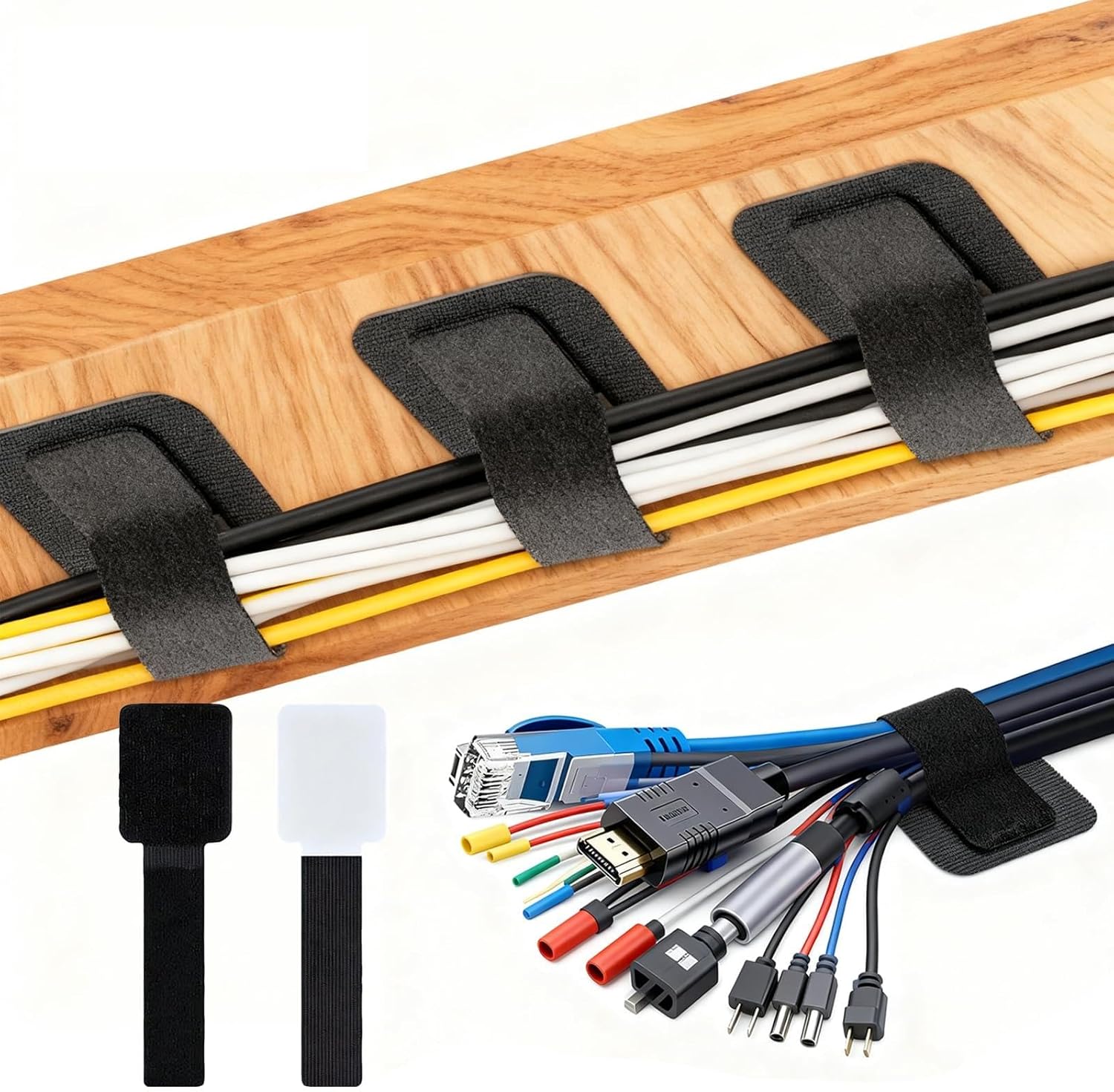 50-Pack Self-Adhesive Cable Ties, Reusable Fastening and Organizing Data Cables, Cable Management Ties, Suitable For Headphones, Mobile Phones, and Electronic Devices Under The Table (Black) - Amazon product rated Grade B