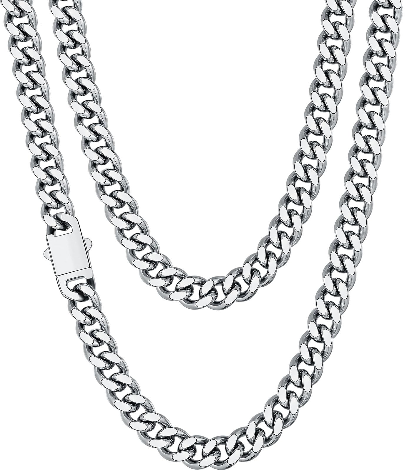 Fiusem Valentines Day Gifts for Him Silver Tone/Black/14K Gold Plated Chain Necklace for Men, 5mm/6mm/7.5mm/8mm/9mm Stainless Steel Cuban Link Chain