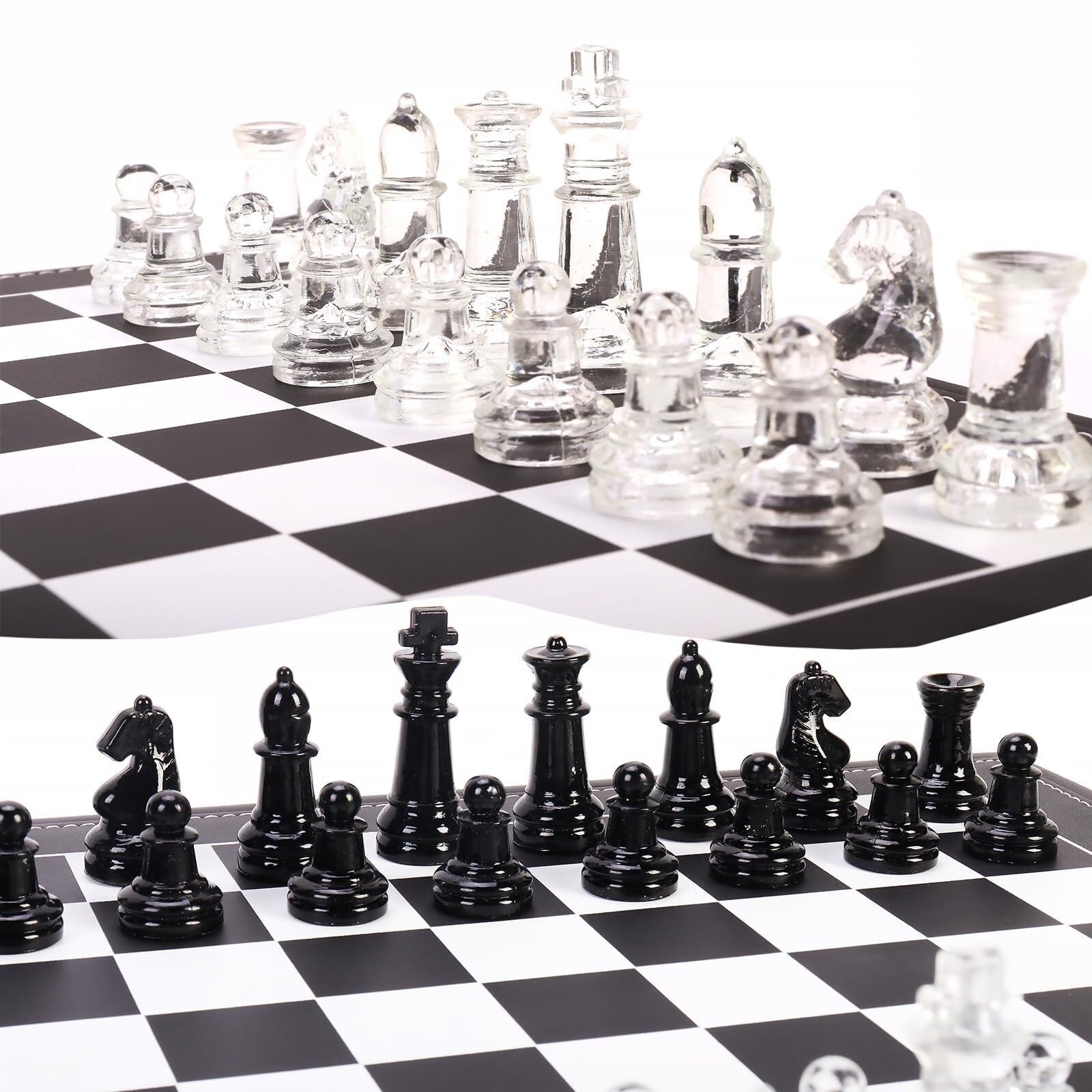 Juego de ajedrez de Cristal Blanco y Negro Juego 2 Extra Ajedrez
