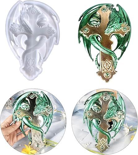 Miniatura 3 de Playing Mold Moldes de resina para manualidades, moldes epoxi de silicona con cruz de dragón para bricolaje, hogar, oficina, decoración de