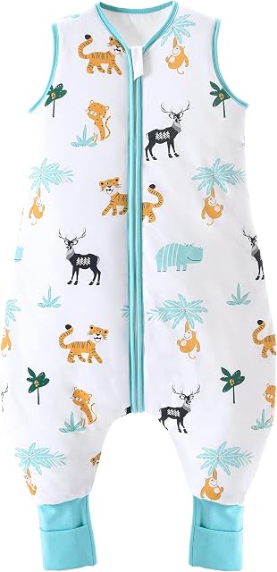 Chilsuessy Winter Baby Sleeping Bag with Feet 2.5 TOG Warm Baby Sleep Sack with Legs 100% Cotton Toddler Wearable Blanket Walker Sleep Sack for Boys and Girls, Forest animals, 100cm/4-5 Years
