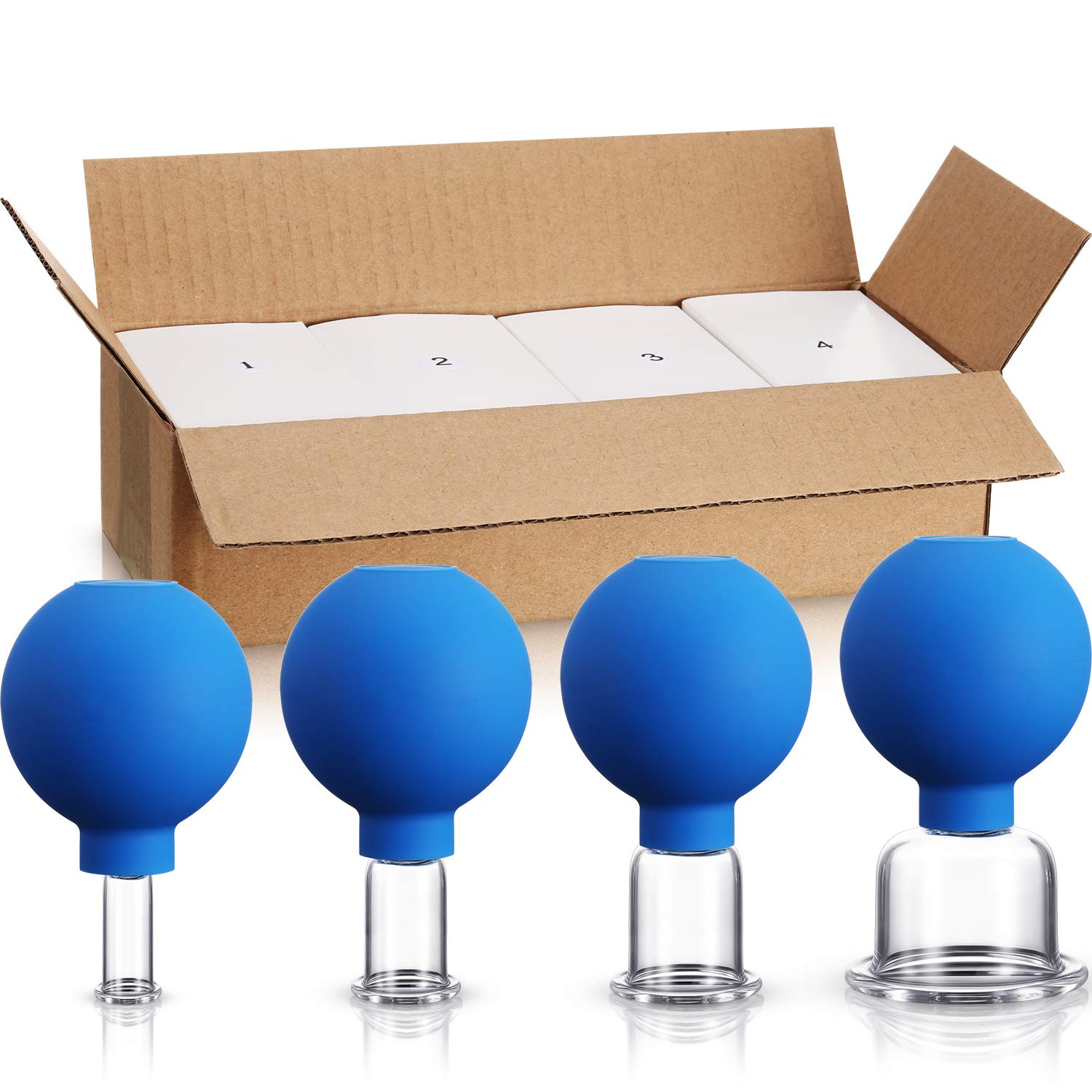BBTO 4 Pcs Glass Facial Cupping Set Vacuum Massage Cups,Blue