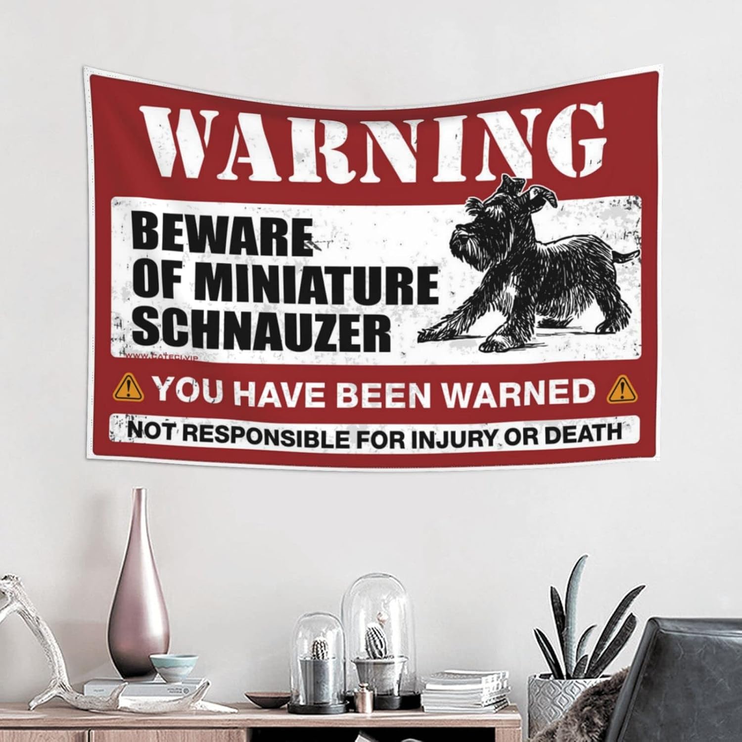 Sports Bar Decor Beware Of Miniature Schnauzer Tapestry Bar Decor For Home Bar Decor For Home(75X100CM)