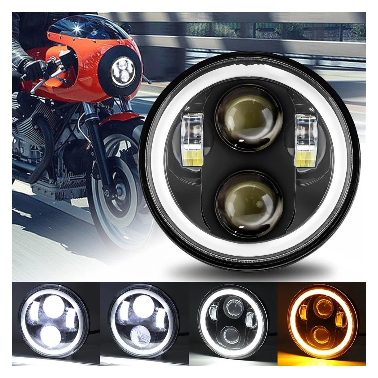 Fanale Moto Faro Anteriore Universale Motocicletta LED 5 3/4 Pollici 5.75" H4 Per Indian Per Scout(1Piece headlight Black1)