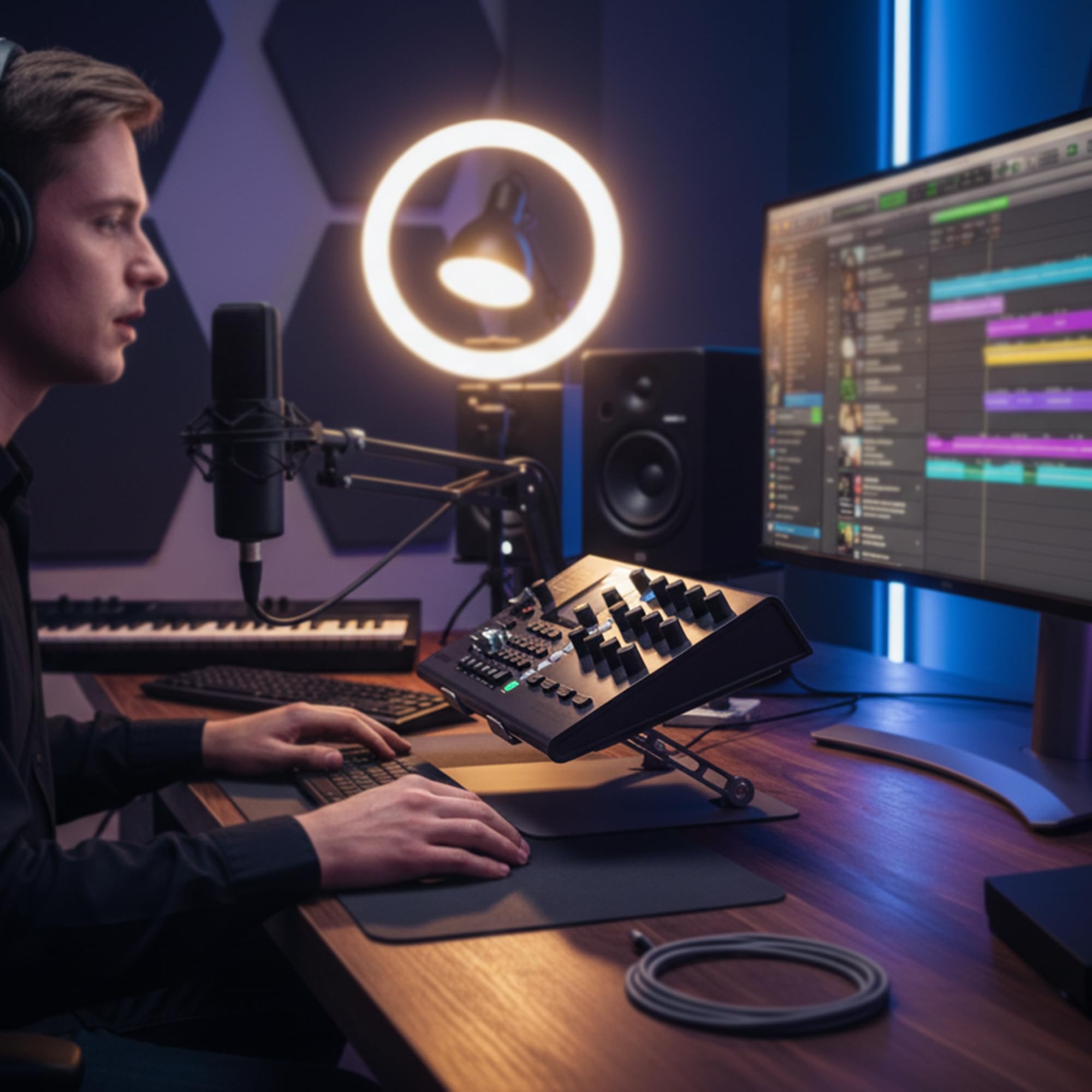 Musiin Home Studio - Piccolo supporto per mixer da scrivania, in alluminio, pieghevole, portatile, per dissipazione del calore, compatibile con Nektar Panorama CS12, Rode RODECaster Pro II, Tascam