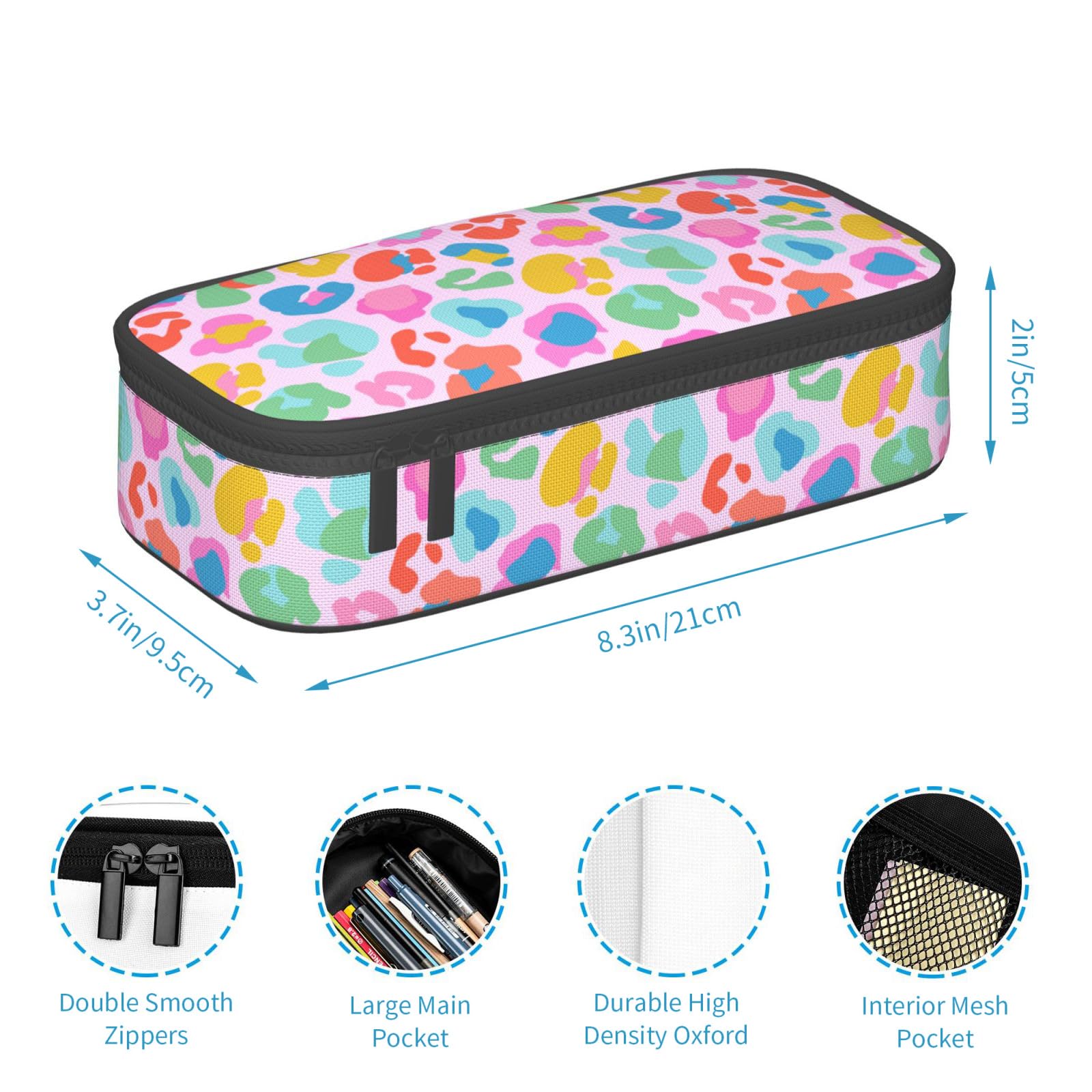 GardEssere Colorful Leopard Large Pencil Case Aesthetic Big Capacity Cute Pencil Box Pouch with Zipper Pencil Case for Girls Boys Kids Cosmetic Bag for Women for School Office Pink - Image 4