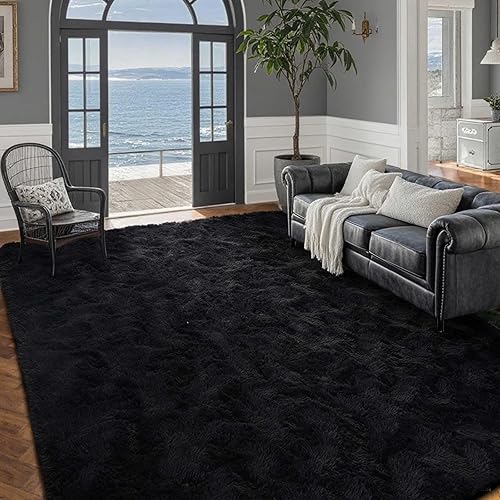 Alfombras de área grandes de 5 x 7 pies para sala de estar, teñido anudado gris claro, alfombra de pelo largo súper suave para dormitorio, alfombras