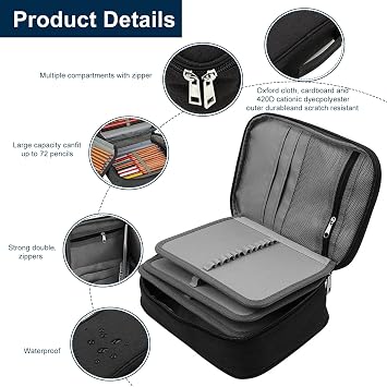 Large Pencil Case,72 Slots Multi-Functional Large Capacity Pens Case(Black) | Multi-Layer Detachable Pen Bag, Cationic Material Hard-wearing and Durable, Pencil Cases for School Office Art Craft