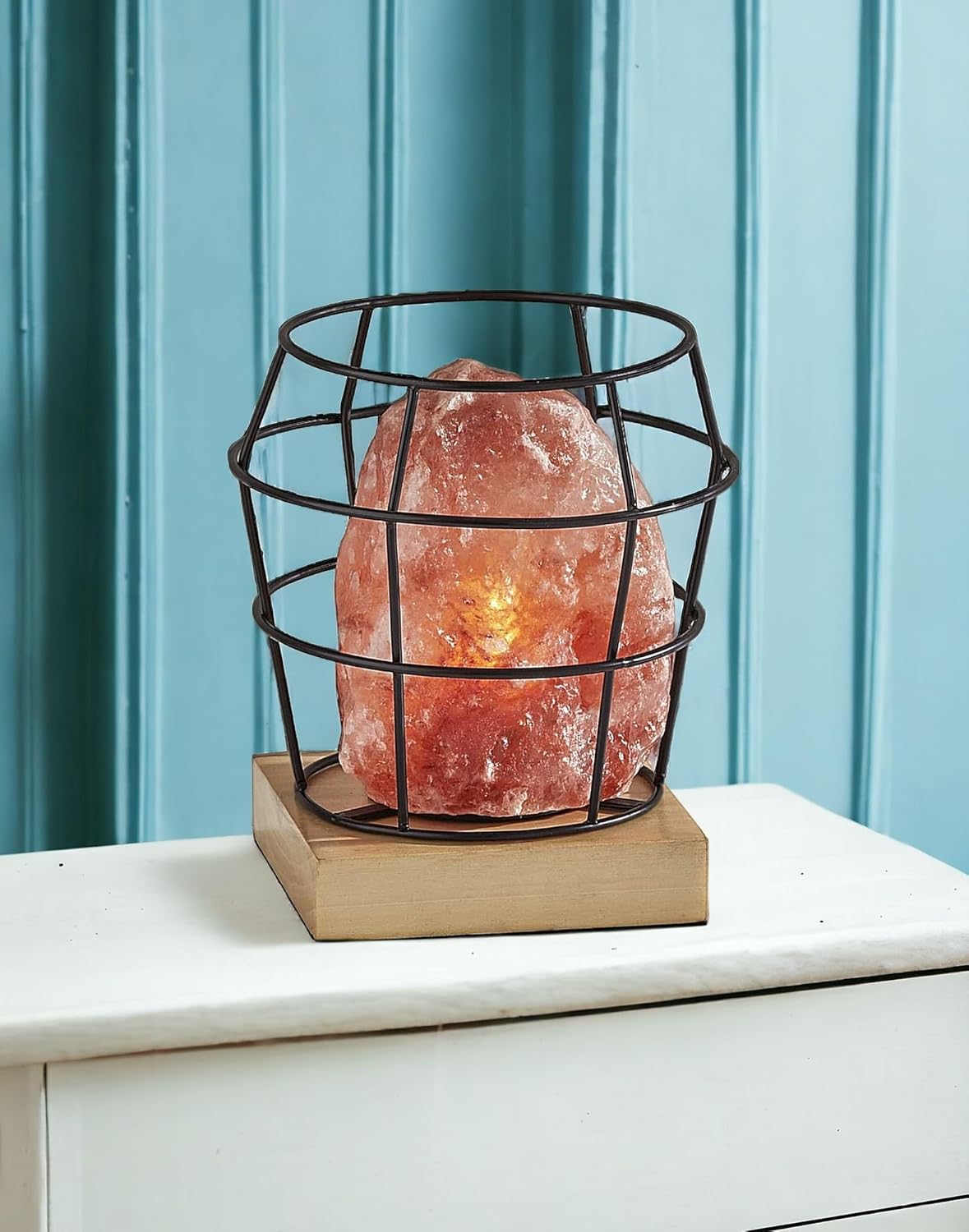 8" Himalayan Salt Accent Lamp with Black Cage Shade