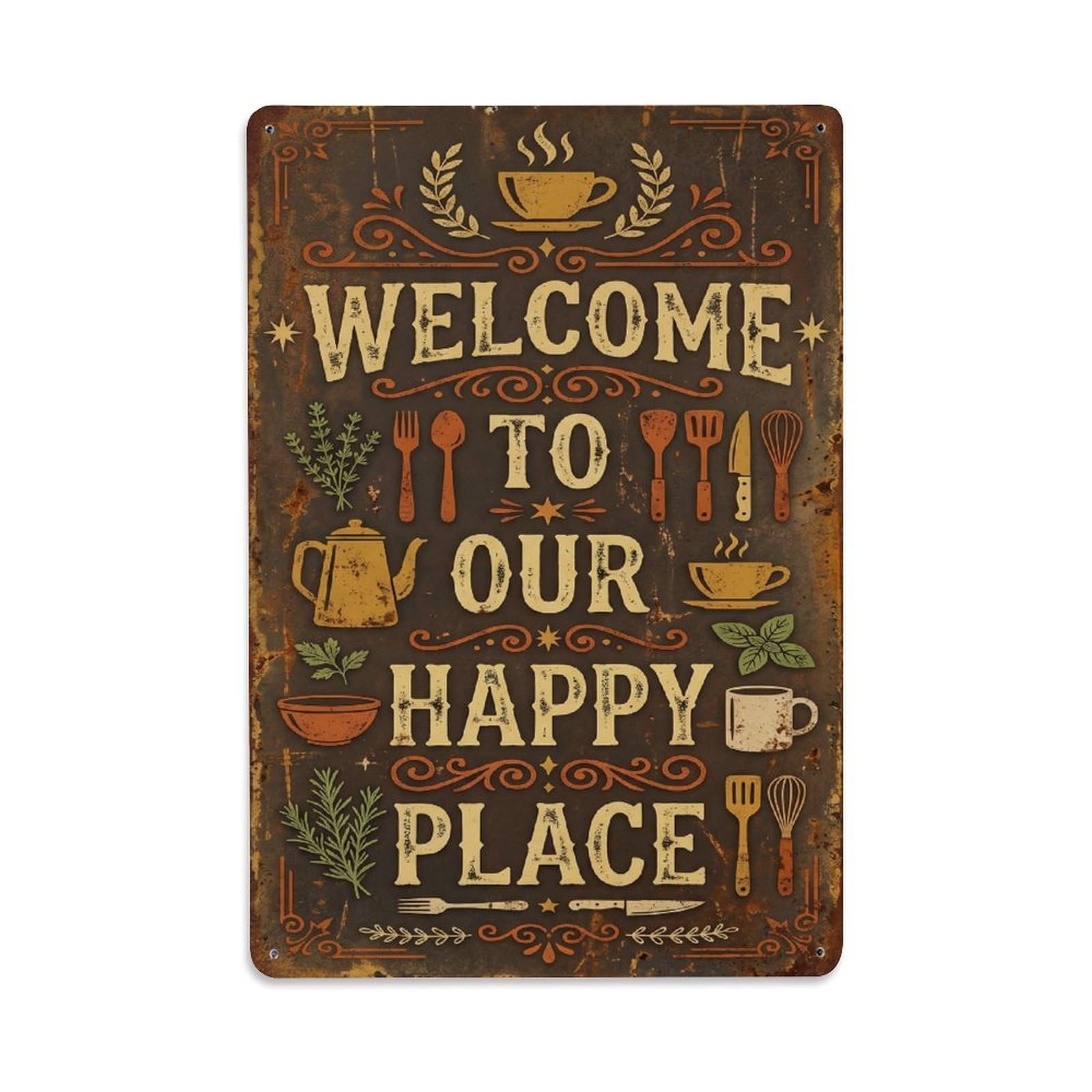 Welcome Retro Kitchen Wall Vintage Metal Tin Sign Plaque Wall Decor for Cafe, Club, Garden Metal Poster 8x12Inch