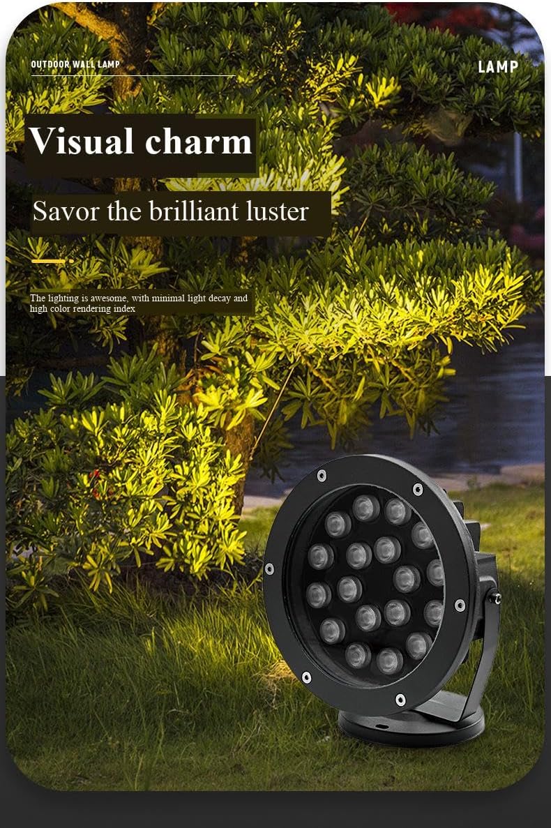 LED Outdoor Landscape Spotlight, Waterproof Tree Light, Die-cast Aluminum, 9W/12W/18W, IP65, Ground Spike Mount, 2 Pack (Warm Light, 12W Floor Standing Type)