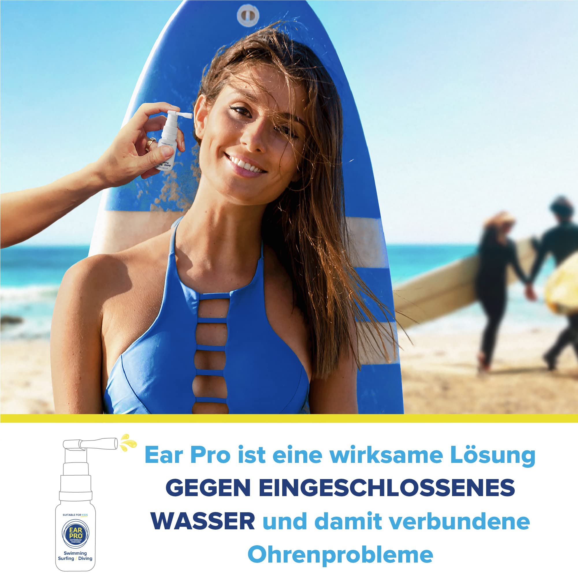 Ear Pro Ohrenspray für Kinder & Erwachsene – Schutz vor Wasser im Ohr – Natürliche Alternative zu Ohrstöpseln beim Schwimmen, Surfen, Tauchen – Bis zu 200 Anwendungen