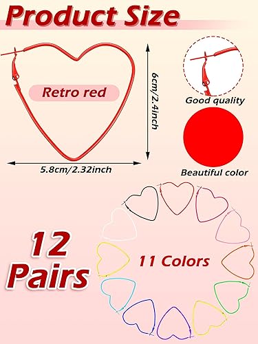 Miniatura 2 de 12 pares de aretes grandes clásicos de los años 80, aretes retro de neón de los años 90, aretes colgantes para fiesta, accesorios para mujer