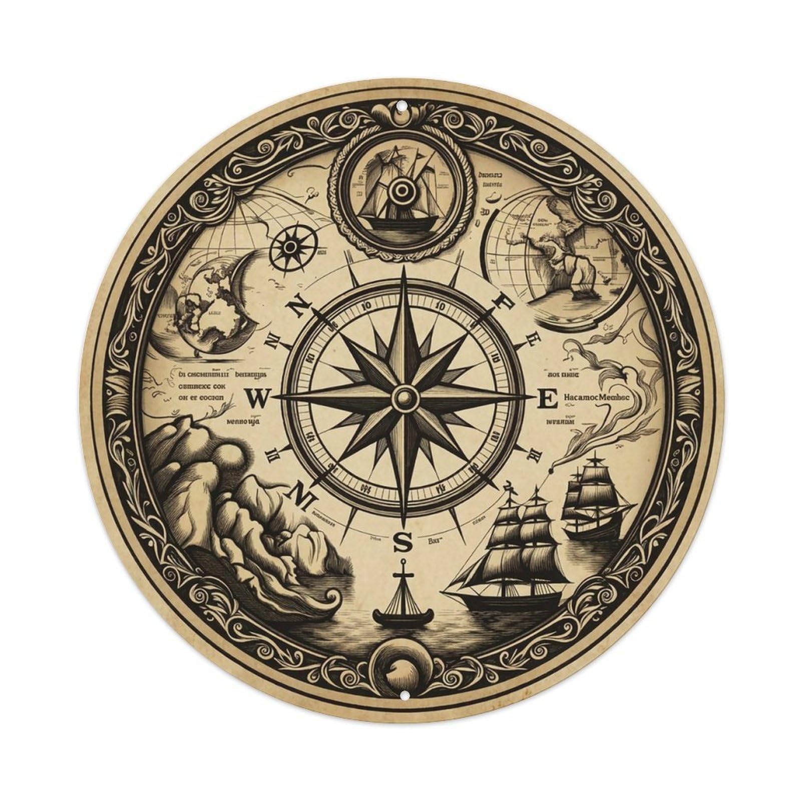Vintage Nautical Compass World Map Hull Chronicle Metal Tin Sign