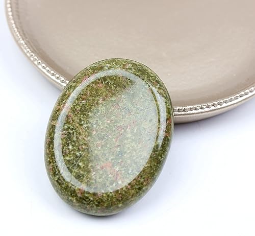 Miniatura 7 de Thumb Worry Stone - Piedra de palma de bolsillo de cristal curativo (verde-flor verde)