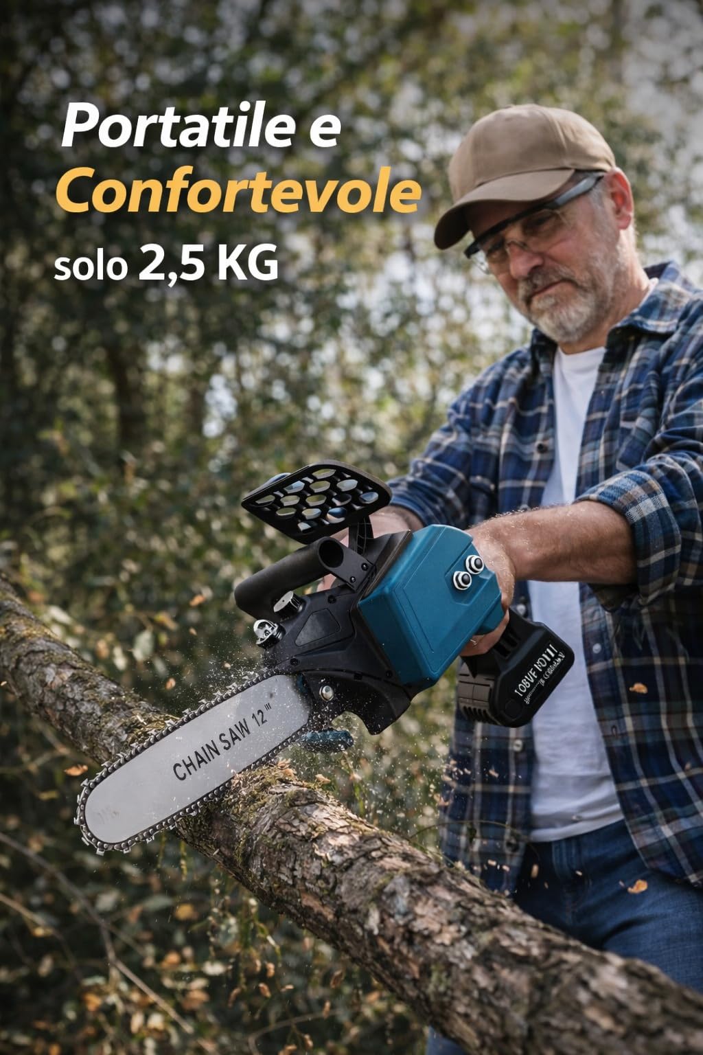 Motosega a Batteria 12 Pollici, 400W Motosega Elettrica, GARANZIA 2 ANNI, Sistema Oliatore, Motore Brushless, 2x1500mAh Batterie, 2 Batterie da 108V, Barra da 30CM, Potatura e Taglio del Legno