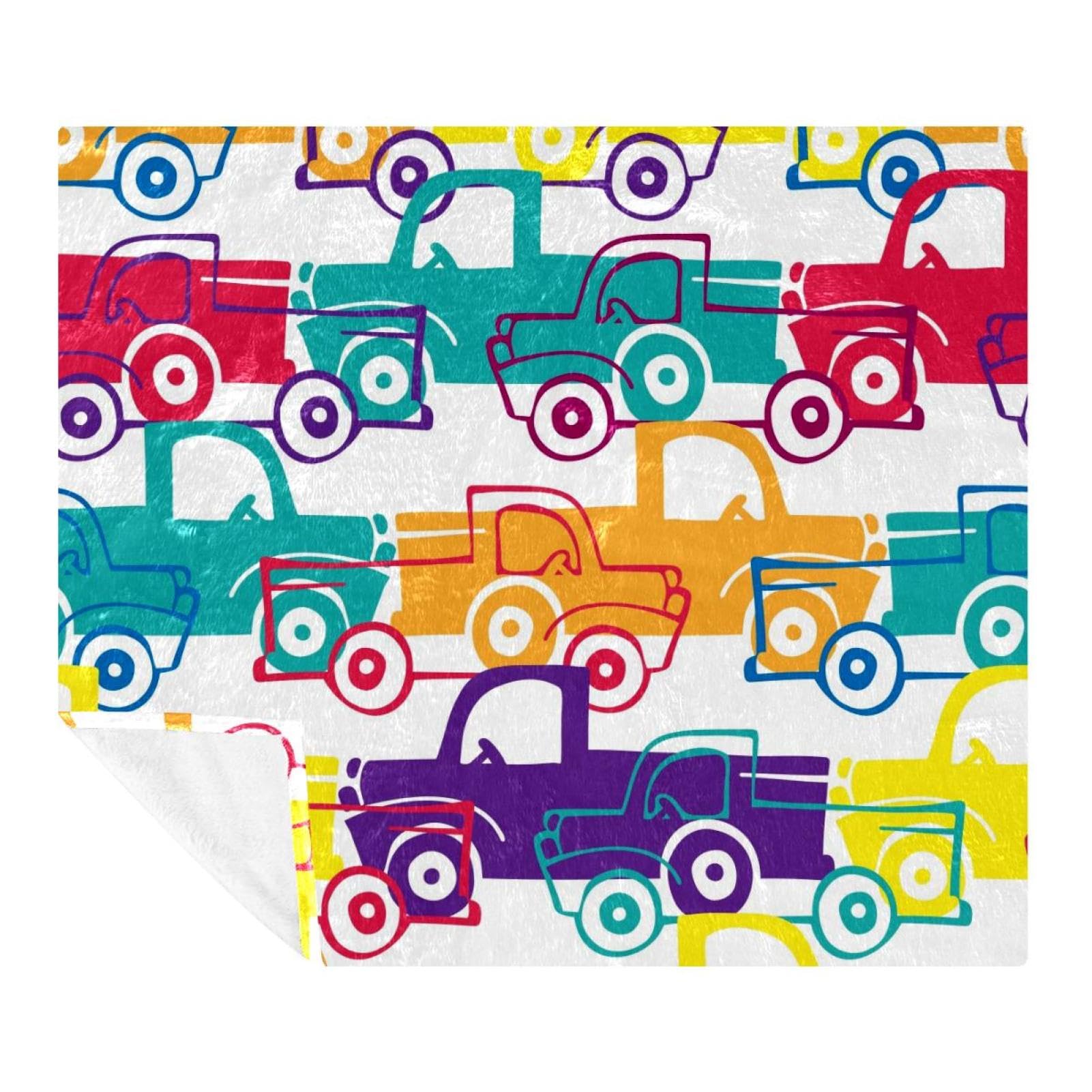 Plaid microfibre lit et sofa couverture douce motif camion voiture enfant adulte