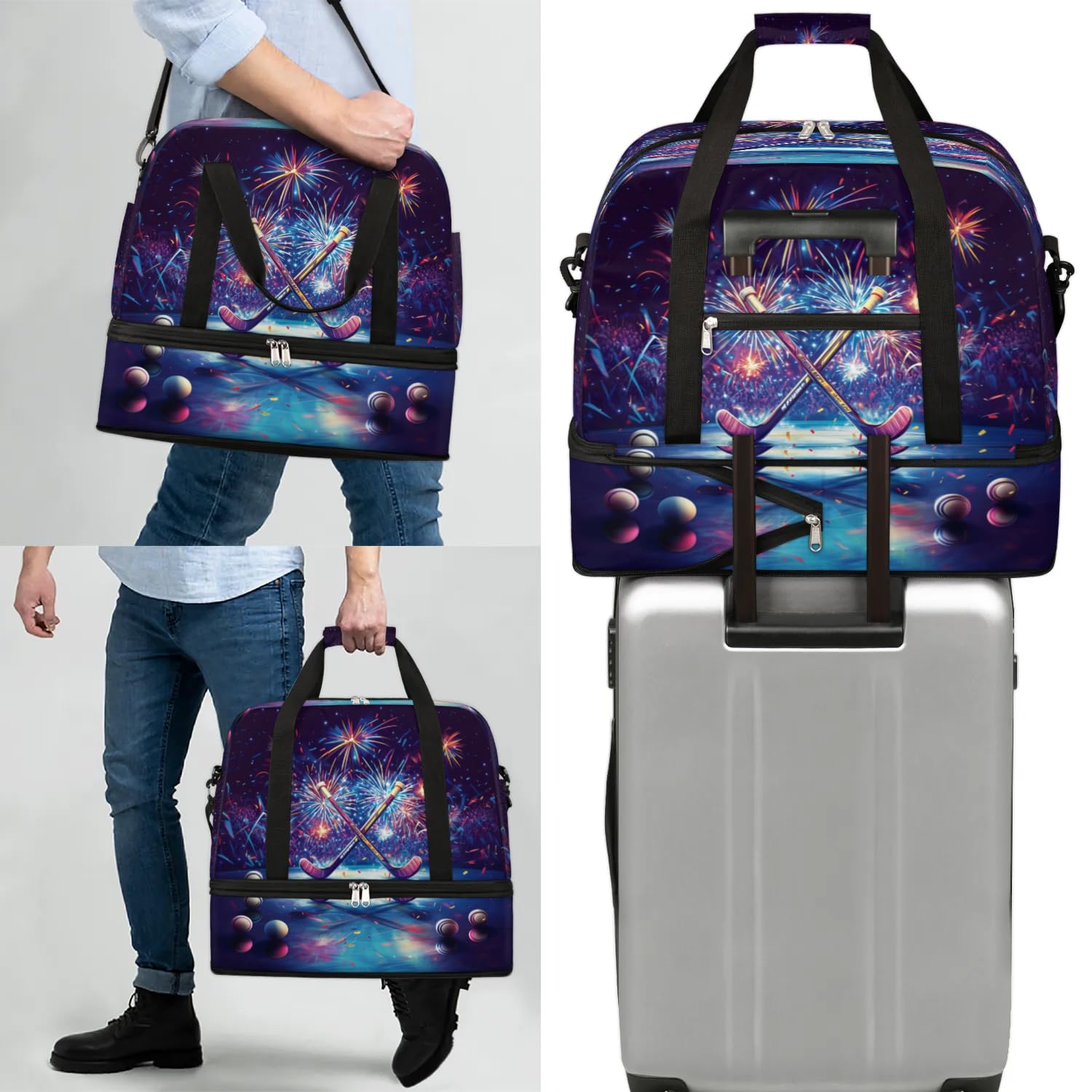 Sac de sport de hockey pour homme et femme, sac de week-end, sac fourre-tout pliable et séparé, 47 l pour sport, gym, yoga, couleur, 47 L, Organiseur de sac