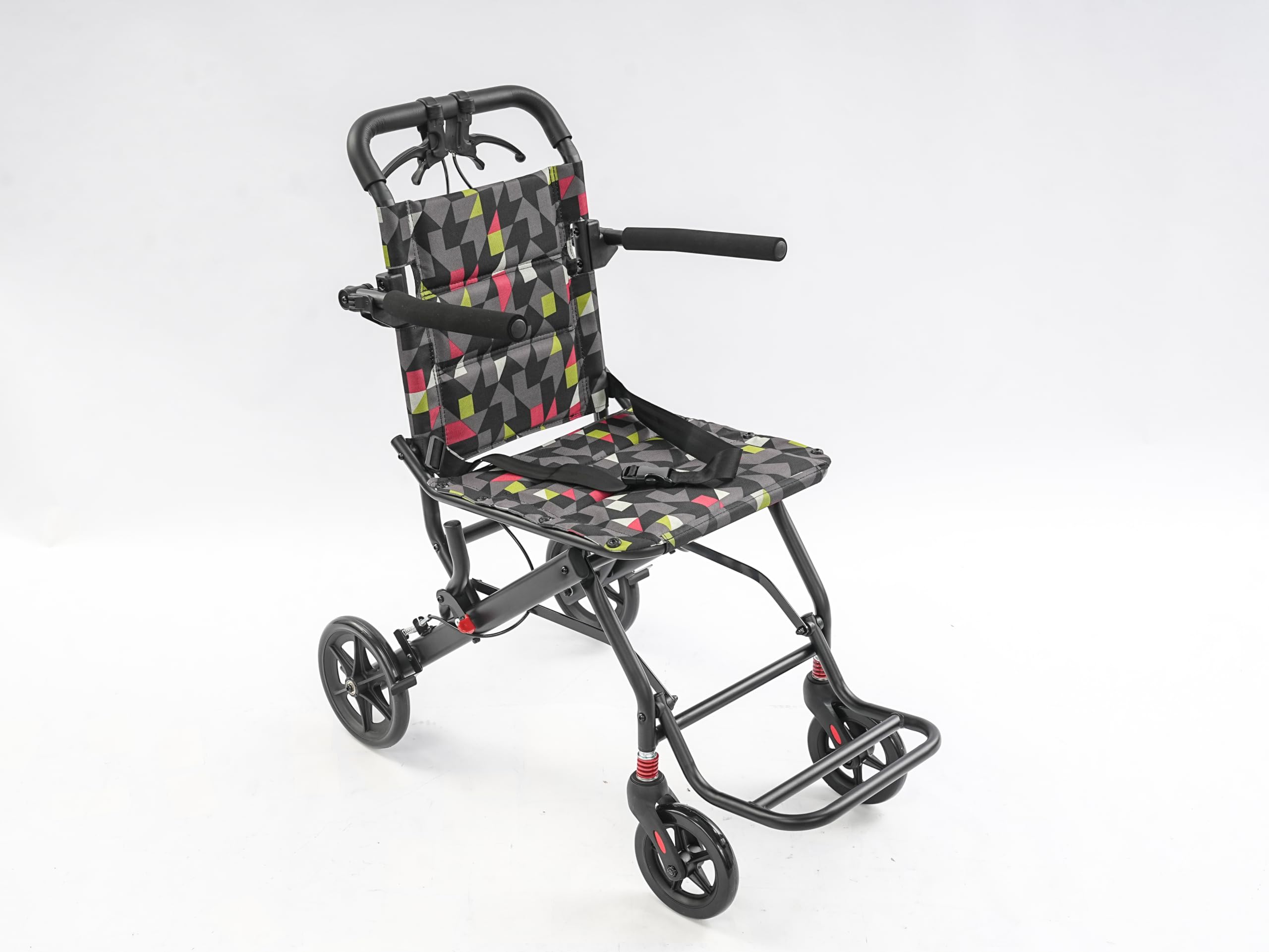 Silla de ruedas plegable de transporte, ligera silla de ruedas de acero al carbono, silla de ruedas de viaje para adultos y personas mayores, altura entre 4,92 pies y 5,74 pies, diseño