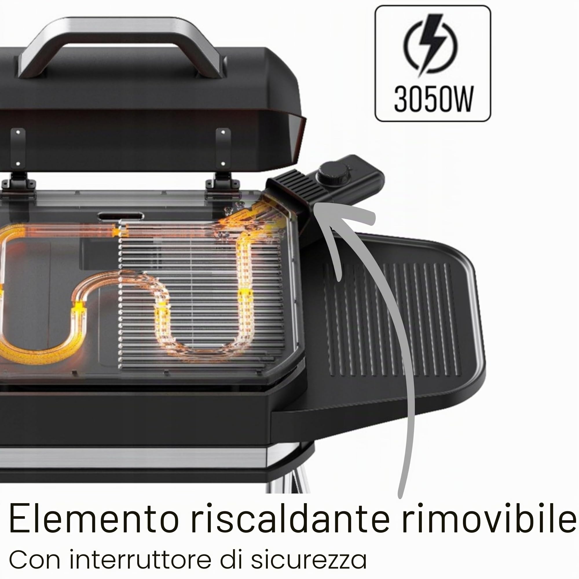 Barbecue elettrico 2 in 1 da tavolo, 3050 W, per balcone, esterno, con supporto, ampio vano per barbecue, regolatore di temperatura senza livelli, barbecue elettrico