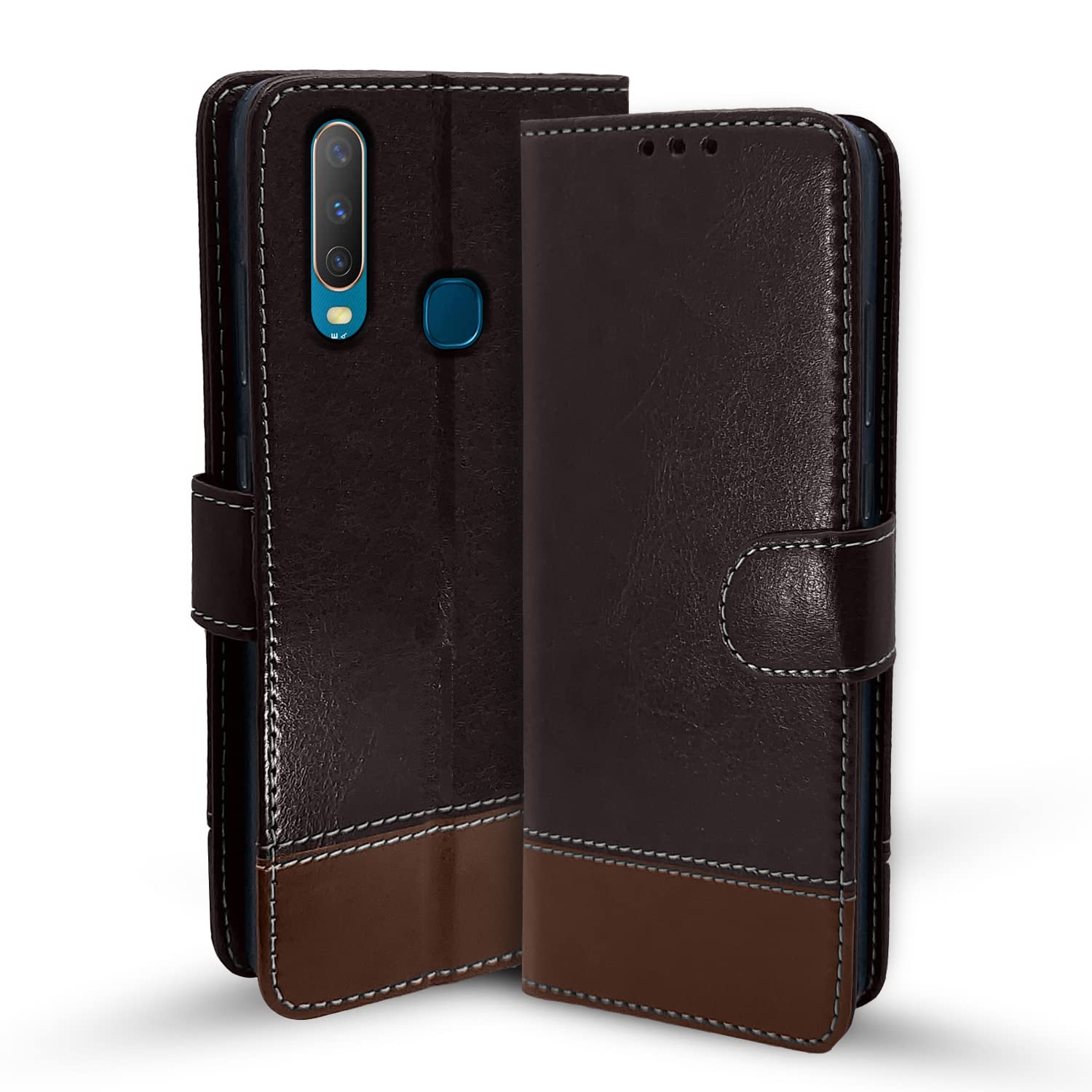Pikkme Vivo Y12 / Y15 / Y17 / U10 Flip Cover | Dual-Tone PU Leather Finish | Wallet Style & Stand | Magnetic Flip Case for Vivo Y12 / Y15 / Y17 / U10 (Coffee & Brown) (B0B9NKP6VX) Amazon Price History, Amazon Price Tracker