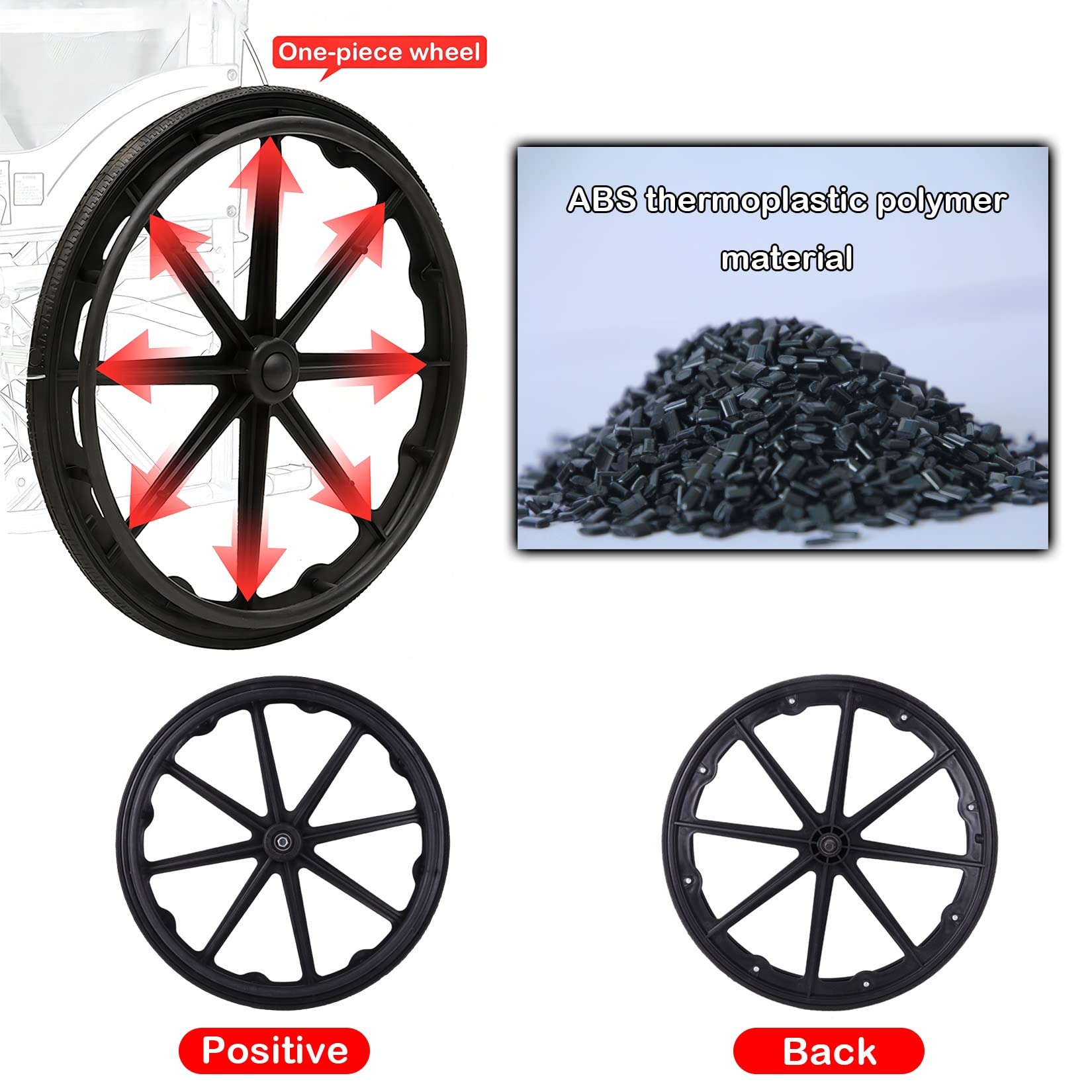 Ruedas de Repuesto para Silla de Ruedas (2 Piezas) Ruedas traseras para Silla de Ruedas con cojinetes de Bolas, Ruedas sólidas no neumáticas a Prueba de pinchazos