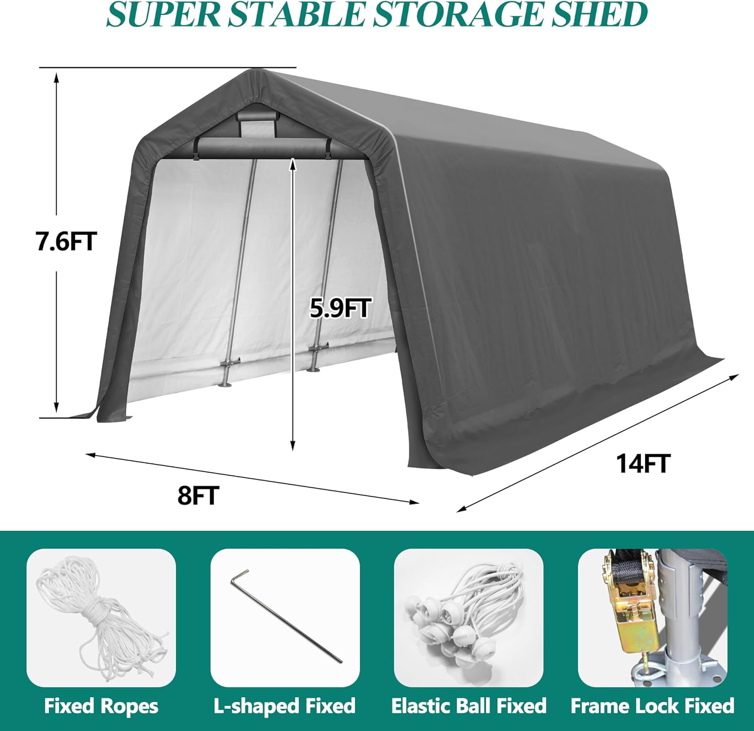 8 x 8 Outdoor Storage Shelter Shed- Heavy Duty Storage Tent with Roll-up Ventilated Windows, Portable Garage Zipper Storage shed for Bike, ATV, Motorcycle Shelter, Gray 8 x 8 Outdoor Storage Shelter Shed- Heavy Duty Storage Tent with Roll-up Ventilated Windows, Portable Garage Zipper Storage shed for Bike, ATV, Motorcycle Shelter, Gray