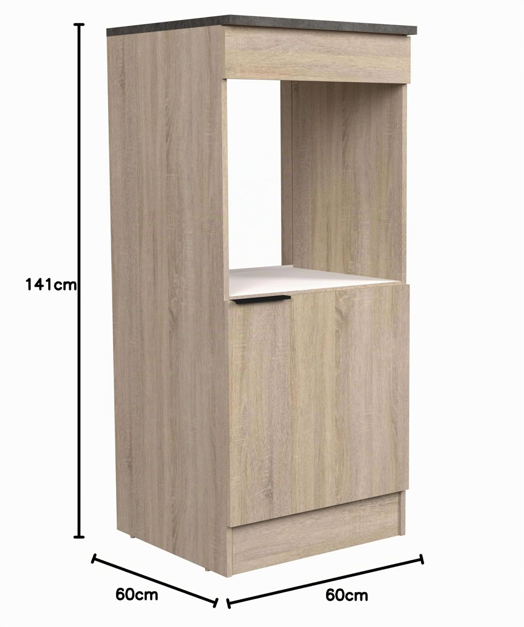 Miroytengo Colonne de cuisine Arko style industriel couleur chêne rugueux et noir avec 1 porte et 1 trou pour le four 60 x 141 x 60 cm