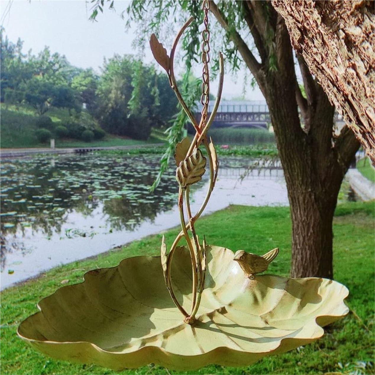 Mangiatoia Uccelli Mangiatoia per Uccelli Sospesa Statua A Foglia retrò Vassoio per Mangime per Uccelli Mangiatoia per Uccelli in Ferro Vintage Giardino All'aperto Bird Feeder